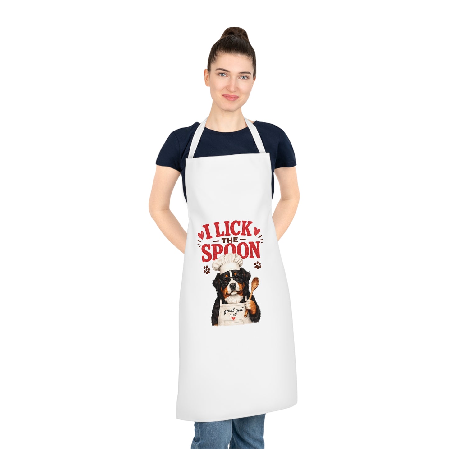 Dog Lover Apron — "I Lick the Spoon" Cute Bernese Chef Cooking Apron