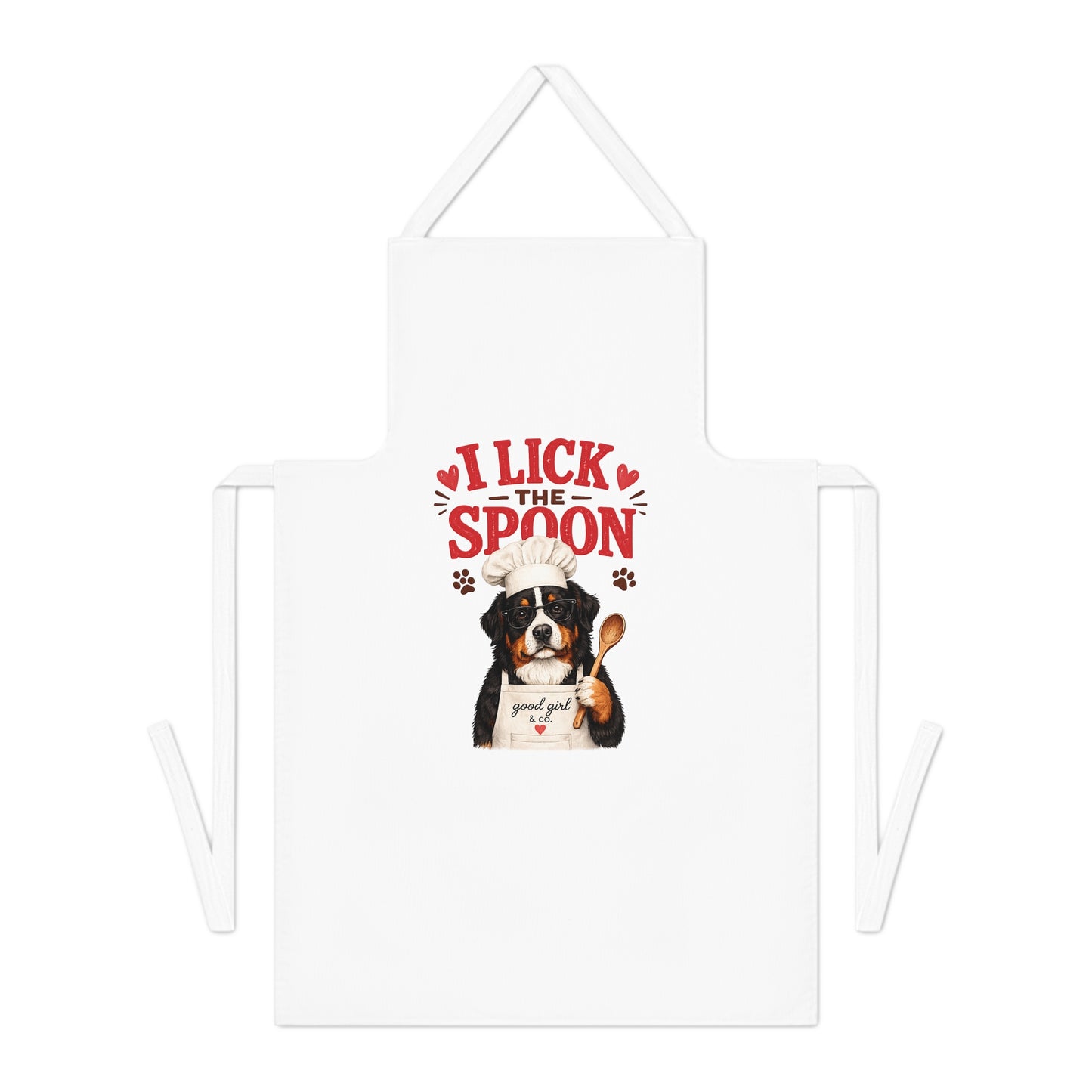 Dog Lover Apron — "I Lick the Spoon" Cute Bernese Chef Cooking Apron
