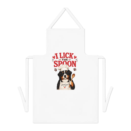 Dog Lover Apron — "I Lick the Spoon" Cute Bernese Chef Cooking Apron