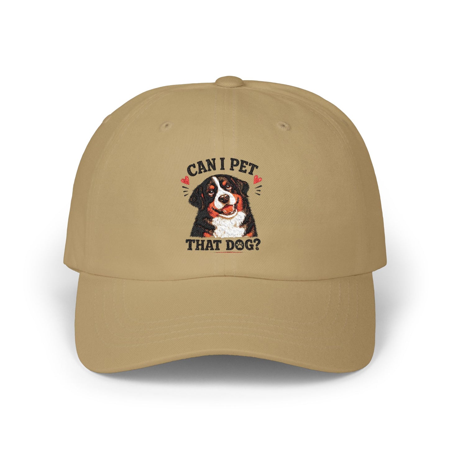 Dad Cap — "Can I Pet That Dog?" Bernese Mountain Dog Embroidered Hat