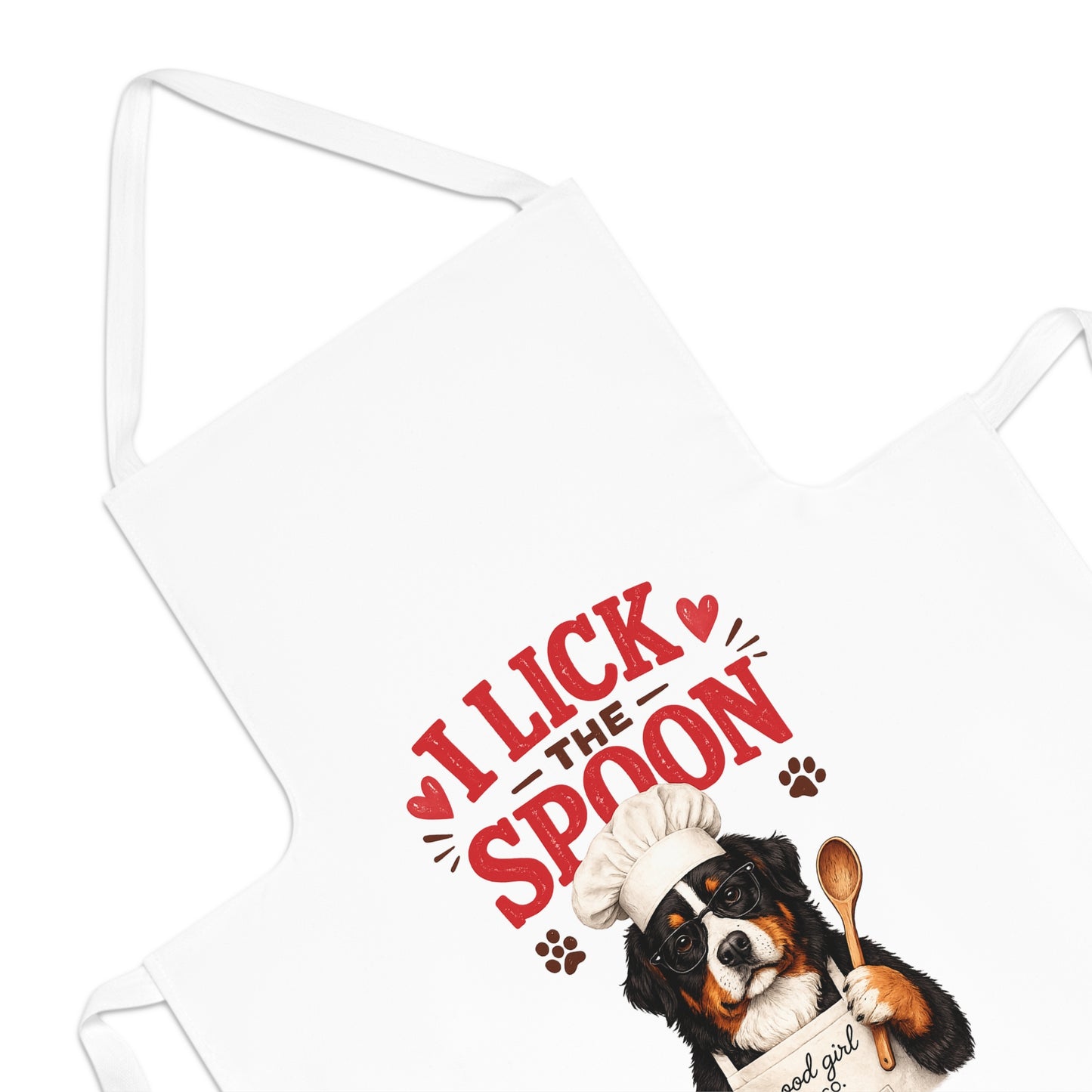 Dog Lover Apron — "I Lick the Spoon" Cute Bernese Chef Cooking Apron