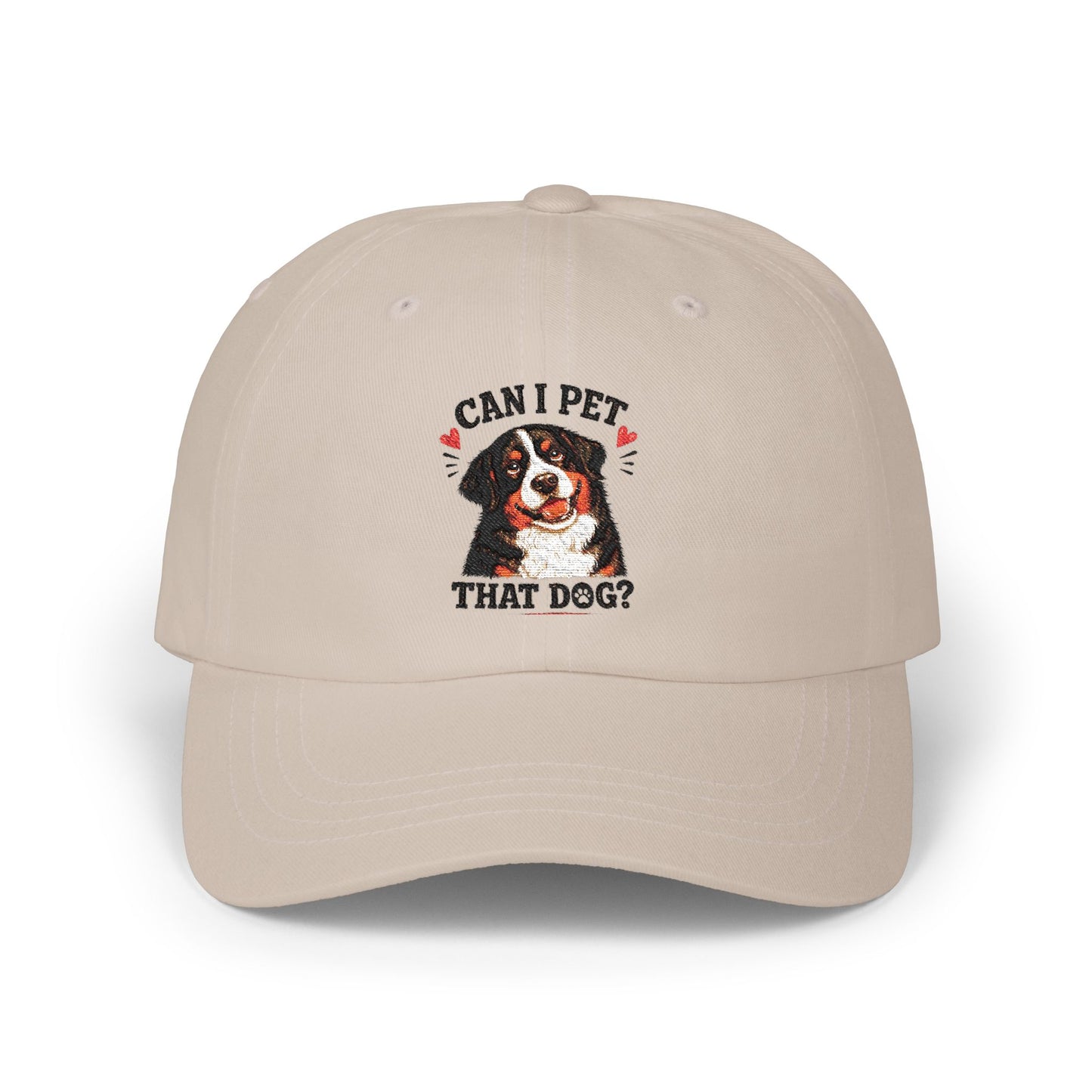 Dad Cap — "Can I Pet That Dog?" Bernese Mountain Dog Embroidered Hat