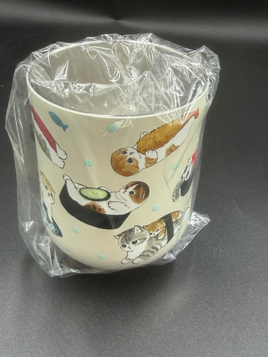 Mofusand Enamel-Style Cat Mug | Sushi &amp; Fish Edition